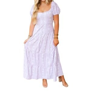 Smith & Quinn Heidi Maxi Dress Medium Lavender Puff Sleeve Tiered NWT Spring